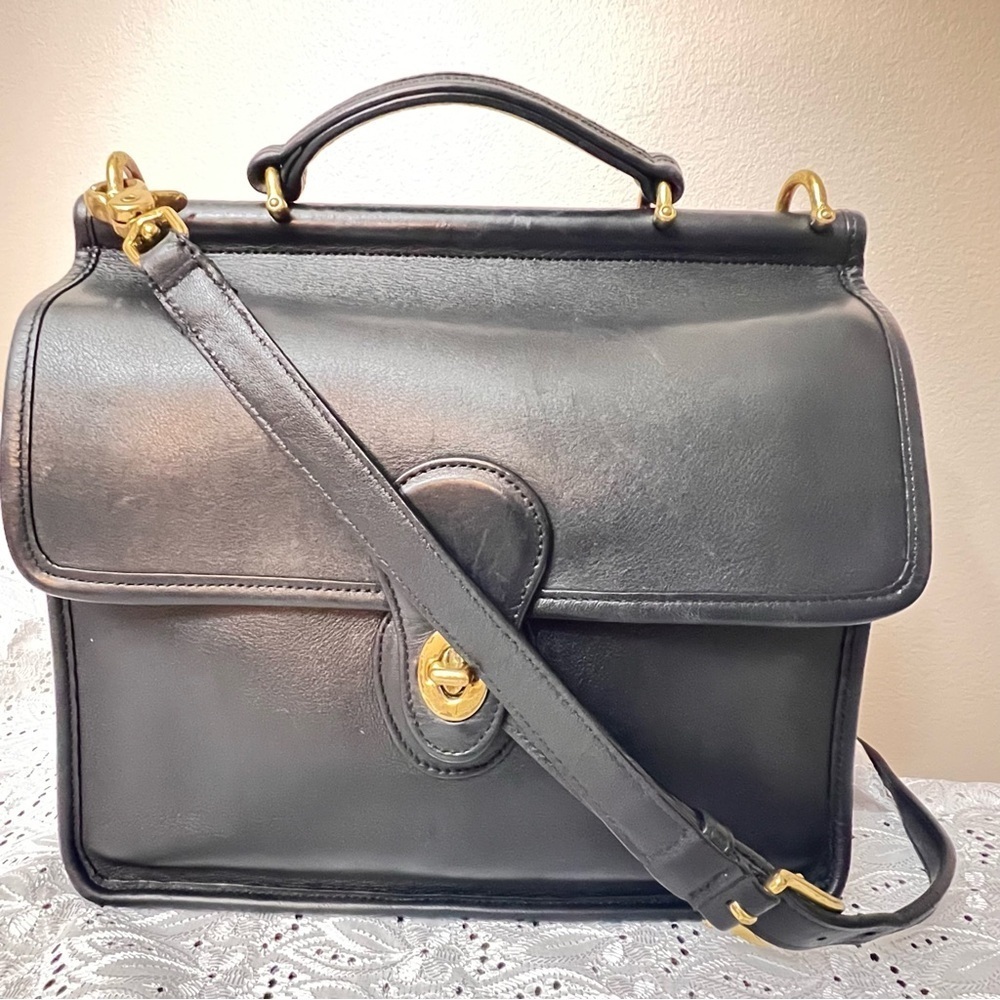 Vintage Coach Black Leather Willis Crossbody/Satchel Bag 9927 - Picture 1 of 12